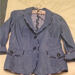 Diane Von Furstenberg Slate Blue Blazer with Contrast Trim